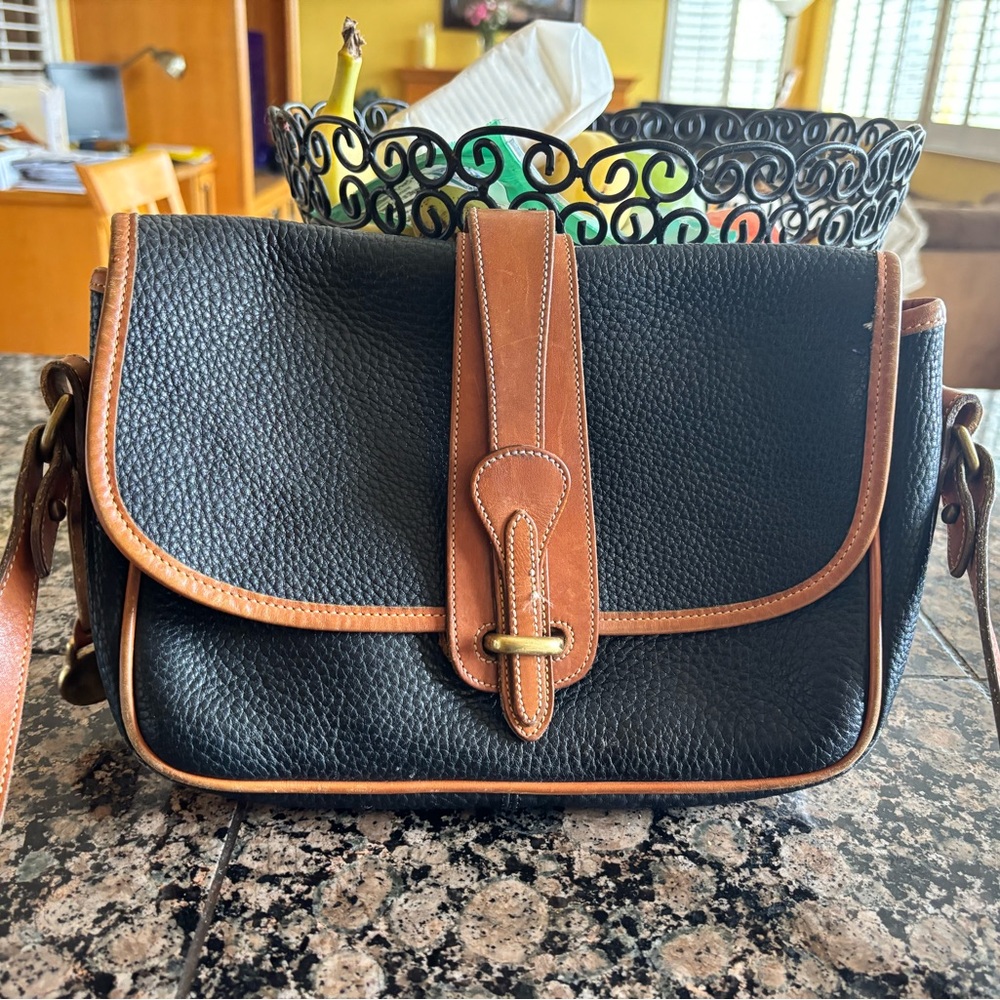 Dooney & Bourke Black and Brown Crossbody Bag with Pebbled Leather